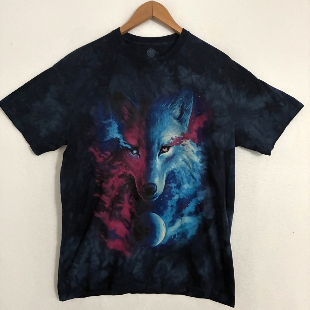 Vtg The Mountain Wolf Shirt Adult Size L Tie Dye Moon‎ Galaxy Stars Nature Tee